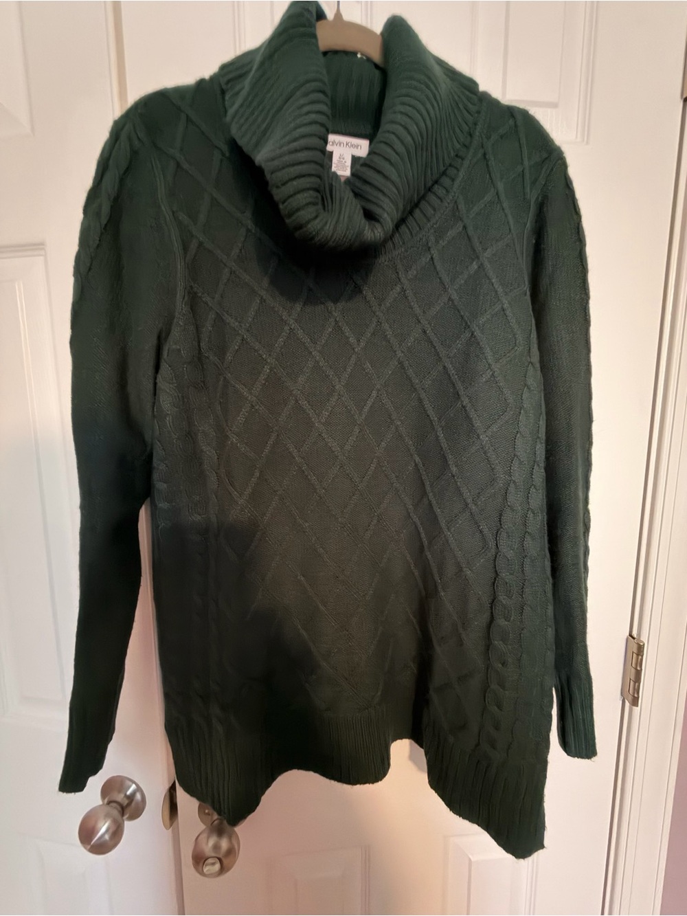 Calvin Klein Dark Green Cable Knit Cowl Neck Sweater